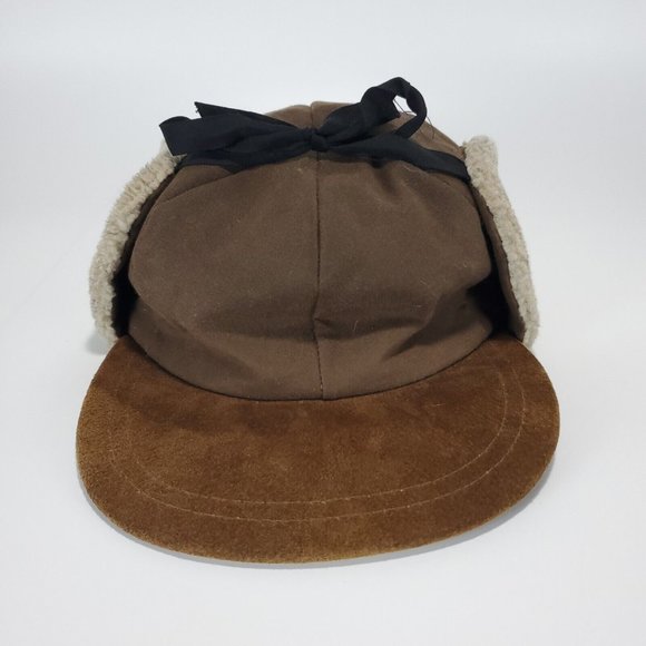 Broner Accessories Vintage Broner Leather Billed Canvas Ear Flap Hat With Sherpa Lining